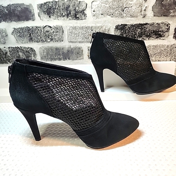 Alfani Womens Black Suede High Heel Bootie Size 6.5 Stiletto Witchy Mesh Shoetie - Picture 5 of 7